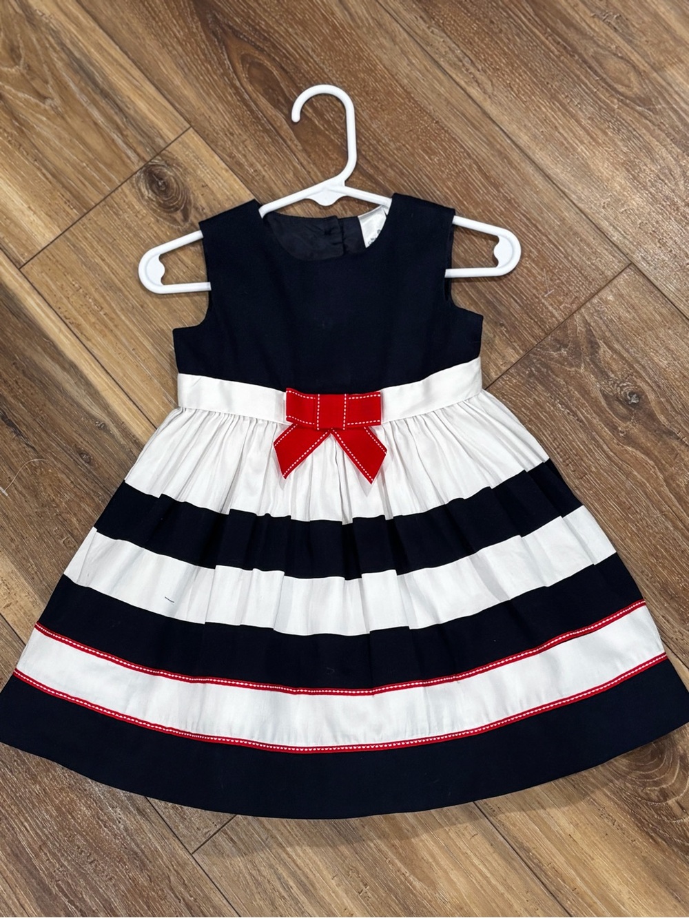 Caramel Navy, White & Red Striped Bow-Front Girls Dress